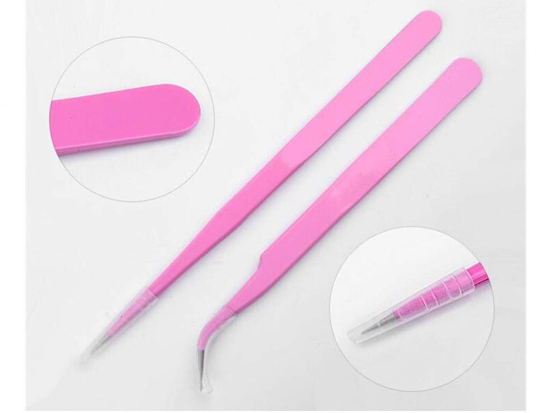 [Australia] - Aoshang 2PCS Stainless Steel Straight and Curved Tip Tweezers Nippers for Eyelash Extensions and Nail Art Sticker Rhinestone Eyelash Picker Acrylic Gel Nail DIY Art 