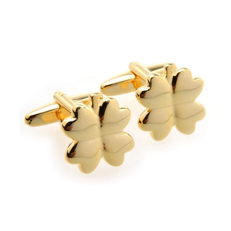 [Australia] - 4 Four Leaf Clover Shamrock Irish Ireland Pair Gold Cufflinks 