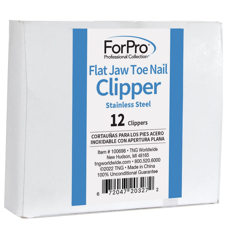 [Australia] - ForPro Flat Jaw Toe Nail Clippers, Stainless Steel, Heavy Duty Flat Edge Toenail Cutter with Built-in Nail File, 12-Count 