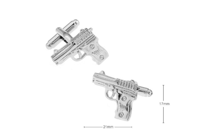 [Australia] - MRCUFF Pistol Handgun Gun Pair Cufflinks in a Presentation Gift Box & Polishing Cloth 