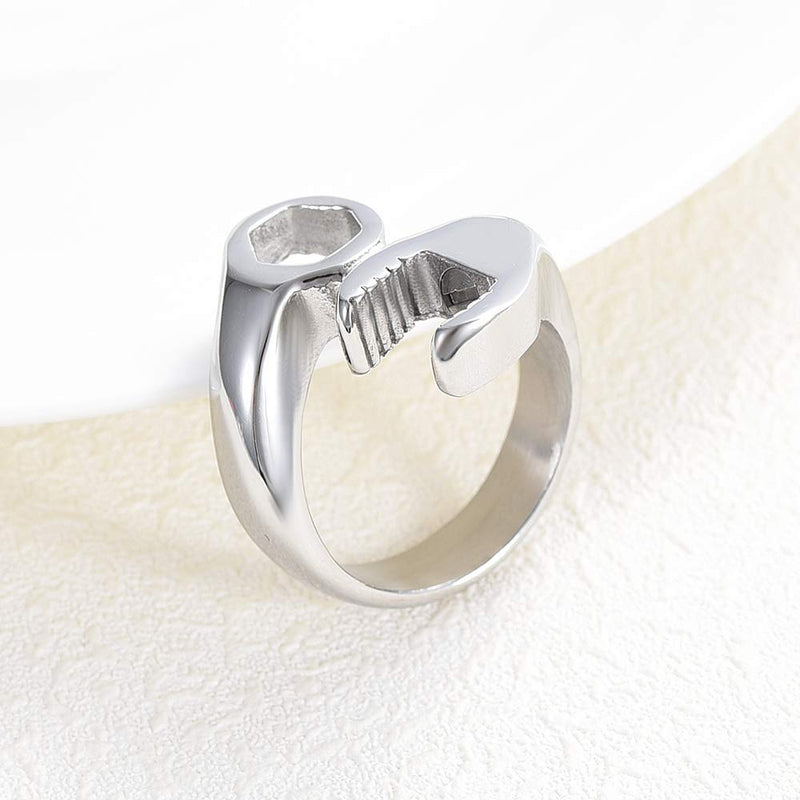 [Australia] - XSMZB Wrench Shape Cremation Rings - Holder Ashes for Pet/Human Stainless Steel Keepsake Ashes Jewelry Memorial Urn Ring for Men Women Silver 7 