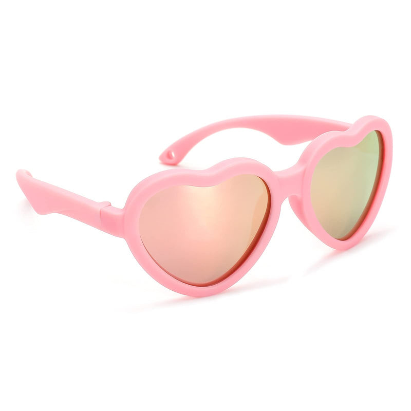 [Australia] - Baby's First Sunglasses with Strap, Unbreakable Polarized Newborn Infant Heart Sunglasses for Ages 0-12 Months C2* Pink Frame / Pink Mirrored Lens 1.61 Inches 