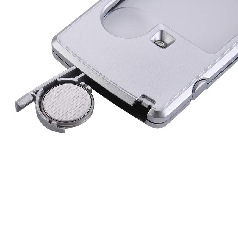 [Australia] - 6X 3X Credit Card Shape Magnifying Glass Lightweight LED Reading Illuminated Pocket Magnifier Handheld Jewelry Loupe with Leather Case (Silver) 