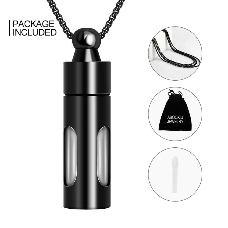 [Australia] - abooxiu Glass Container Tube Urn Necklaces for Ashes Stainless Steel Cremation Jewelry Memorial Pendant Keepsake - Customize Available Black 