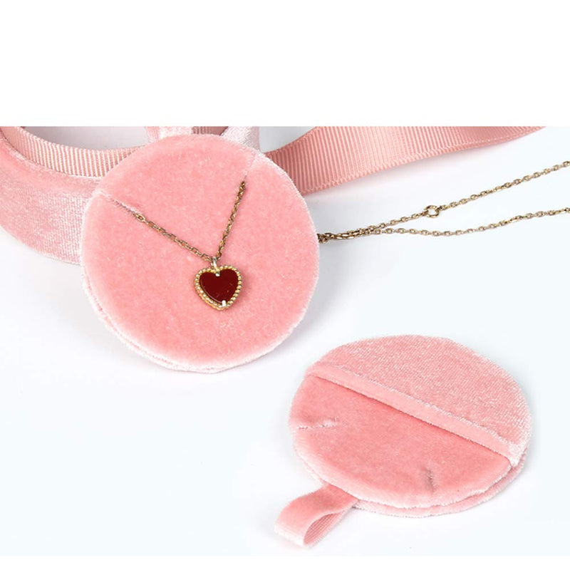 [Australia] - Beatilog Pink Pendant Box - Mini Premium Velvet Round Necklace Jewelry Storage Gift Box with Elegant Silk Knot for Proposal, Engagement, Wedding, Birthday, Christmas, Anniversary 