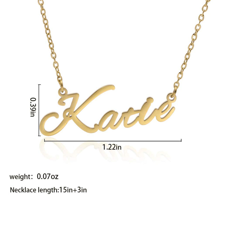 [Australia] - Personalized Custom Name Necklace,18K Gold Plated Name Necklace, Stainless Steel Script Initial Nameplate Necklace Old English Pendant Jewelry For Women Girls Katie-Golden 