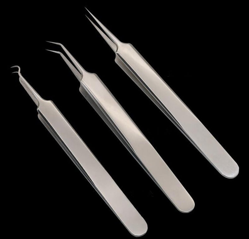 [Australia] - 1Set(3PCS) Silver Professional Remove Blackheads Tweezers Set - Stainless Steel Straight/Slanted & Pointed Splinter/Bend Curved Blemish Extractor Tool for Acne Zit Cystic Blemish Whitehead Popping 