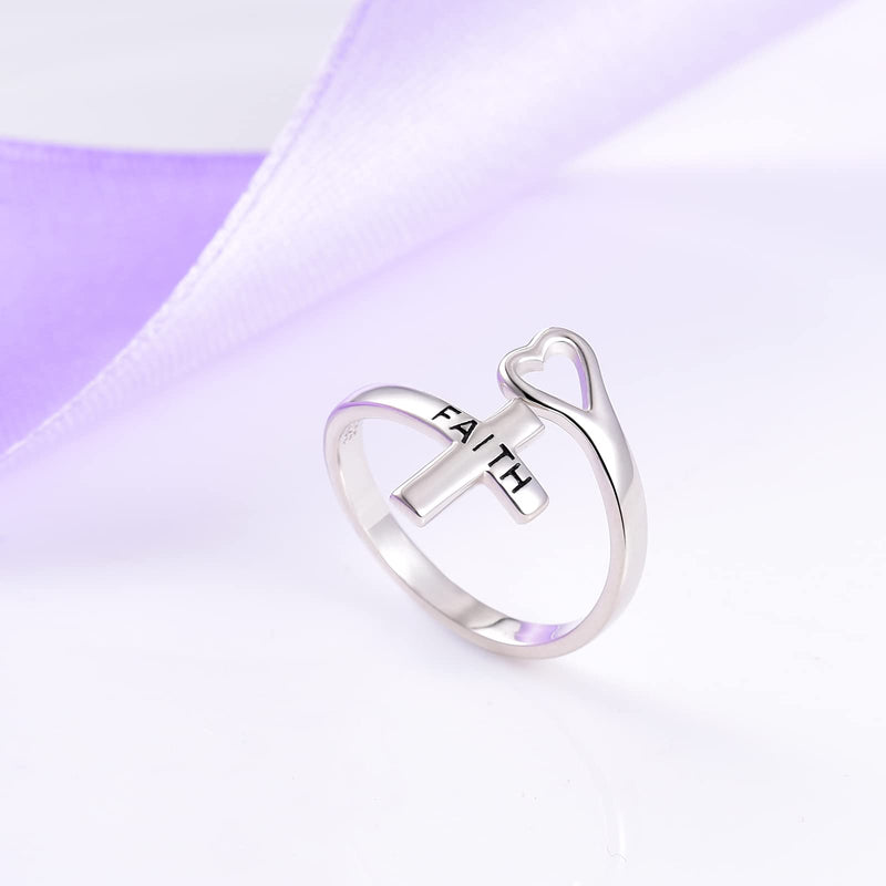 [Australia] - Hioed Sterling Silver Faith Cross Ring Wrap Open Adjustable Rings Inspirational Jewelry Gifts for Women Teen Girls 