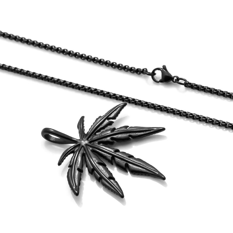 [Australia] - Xusamss Punk Rock Stainless Steel Leaf Pendant Charm Necklace,22inches Box Chain plated black steel 