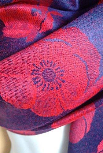 [Australia] - Poppy Pashmaina Scarf, Soft Warm Viscose Pashminas Poppies Flower Womens Shawl Navy Blue 