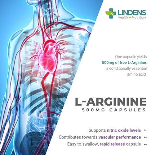 [Australia] - Lindens L-Arginine 500mg Capsules - 90 Pack - an Amino Acid Supplement in an Easy to Swallow, Rapid Release Capsule - UK Manufacturer, Letterbox Friendly 