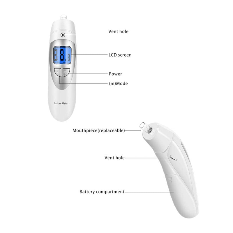 [Australia] - Ketone Breathalyzer, Ketogenic Breath Ketosis Breath Ketone Analyzer with 10 Mouthpiece(White) 