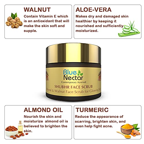 [Australia] - Blue Nectar Almond Oil and Walnut Gel Face Scrub for Deep exfoliation Tan removal and Glowing Skin (1.7 Oz, 10 Herbs) 
