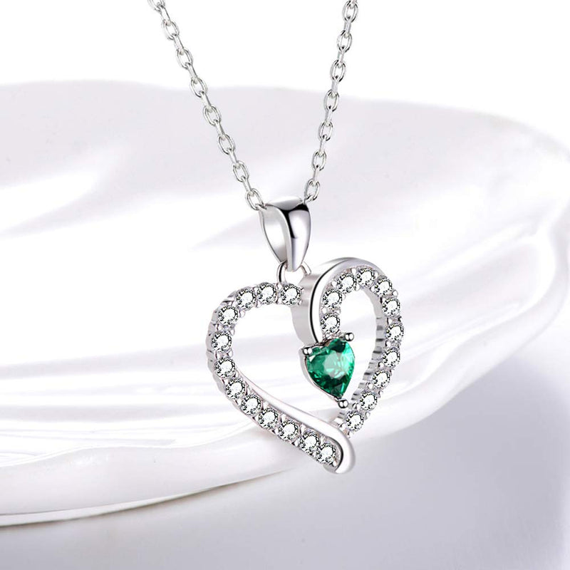 [Australia] - Green Emerald Jewelry for Women Teen Girls Birthday Gifts Necklace for Wife Mom Sterling Silver Love Heart Jewelry Love Heart Green Emerald Necklace 