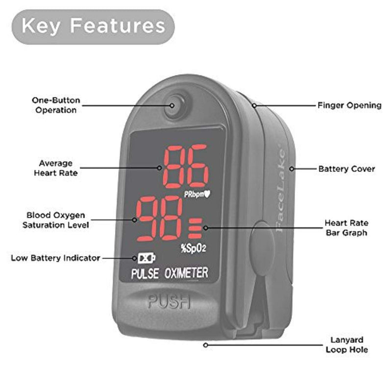 [Australia] - FaceLake ® FL400 Pulse Oximeter with Carrying Case, Batteries, Neck/Wrist Cord - Black 