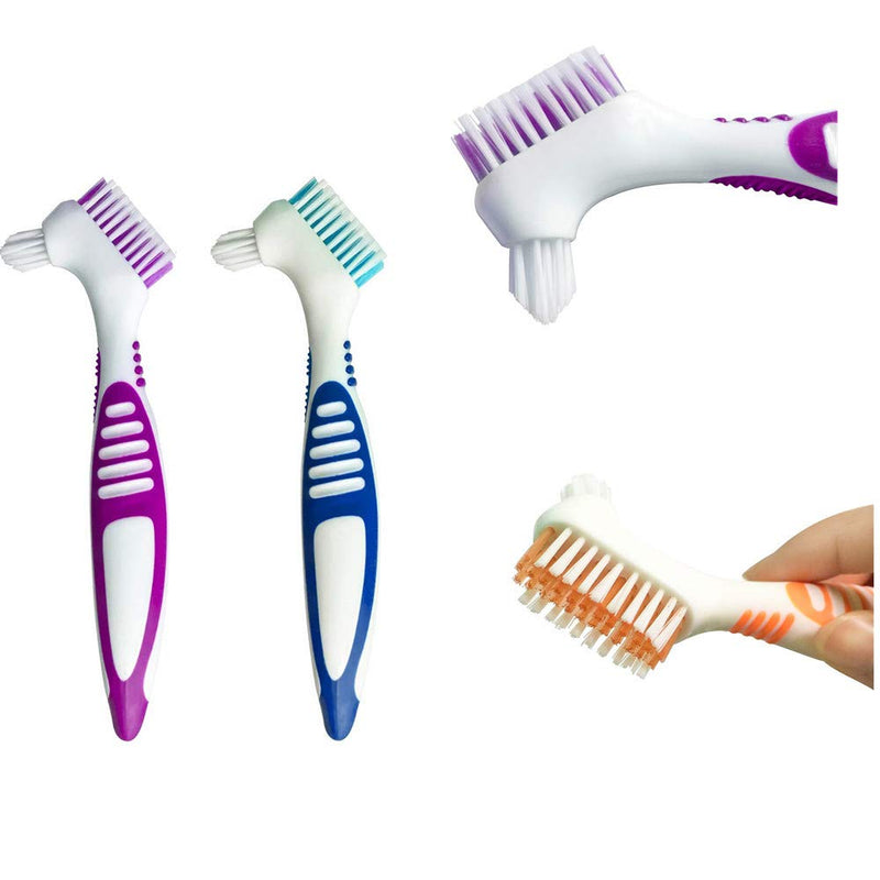 [Australia] - 3 Pcs Denture Cleaning Brush Portable Cleaning Brush False Teeth Brushes for Denture Care Denture Cleaner with Multi-Layered Soft Bristles and Dual Angled(3Colors) 