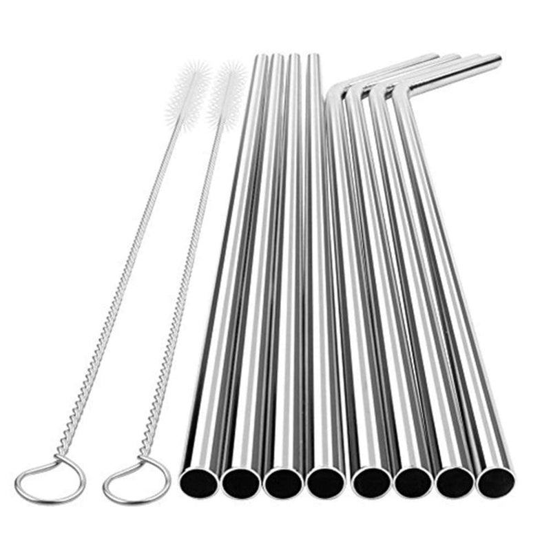 [Australia] - 10 Pcs Stainless Steel Straws, Reusable Metal Drinking Straws with 2 Cleaning Brush for Smoothie, Milkshake, Cocktail and Hot Drinks 8straws+2brush 