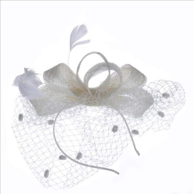 [Australia] - Anglacesmade Bridal Feather Fascinator Birdcage Veil Ascot Race Hat Party Hair Accessories Ivory 