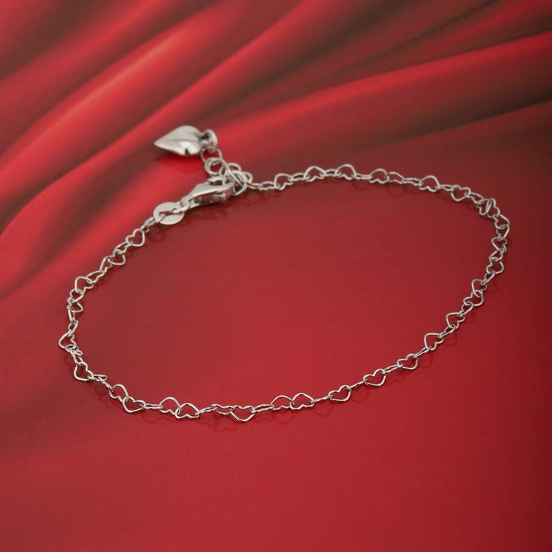 [Australia] - Vanbelle Rhodium Plated 925 Sterling Silver Anklet with Dangling Heart Charm for Women and Girls 