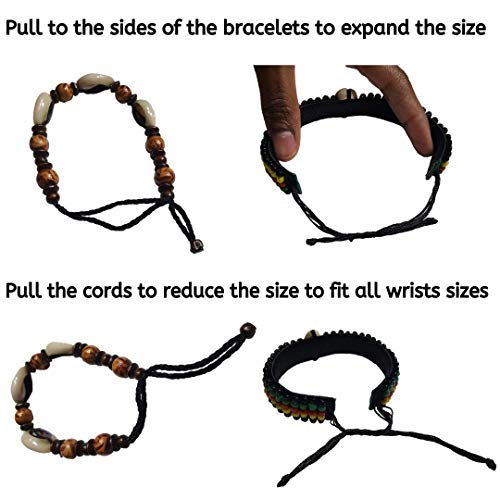 [Australia] - NOVARENA 1-24 Pcs Adjustable Length African Bracelets and Necklaces for Men Women Beaded Bracelets Multi Layer Ethnic Tribal Traditional 4 Pcs Bracelets Set - Style A 