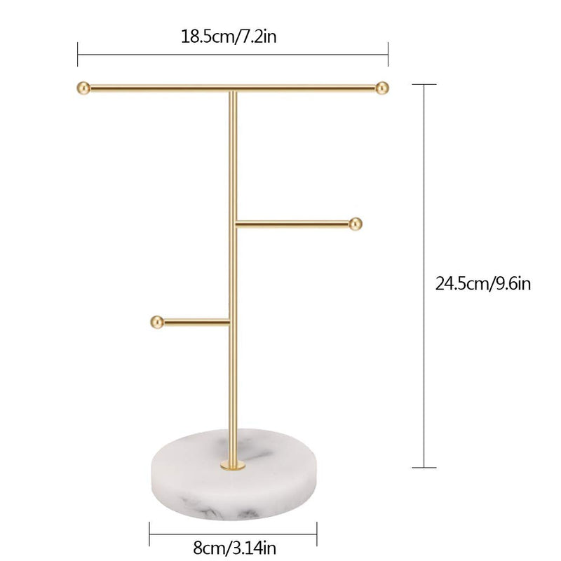 [Australia] - Hileyu Jewelry Stand Display Necklace Holder T-Bar Plated Metal Tabletop Jewelry Organizer Tower for Hanging Pendant Earring Bracelet Rings Accessories (Gold) 