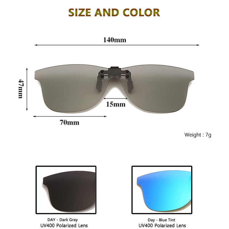 [Australia] - Long Keeper Clip on Sunglasses - Polarised Clip on Flip up Sunglasses fit over Eyewear Glasses with UV Protection Clip-on Sunglasses for Driving Fishing Outdoor Grey+blue 