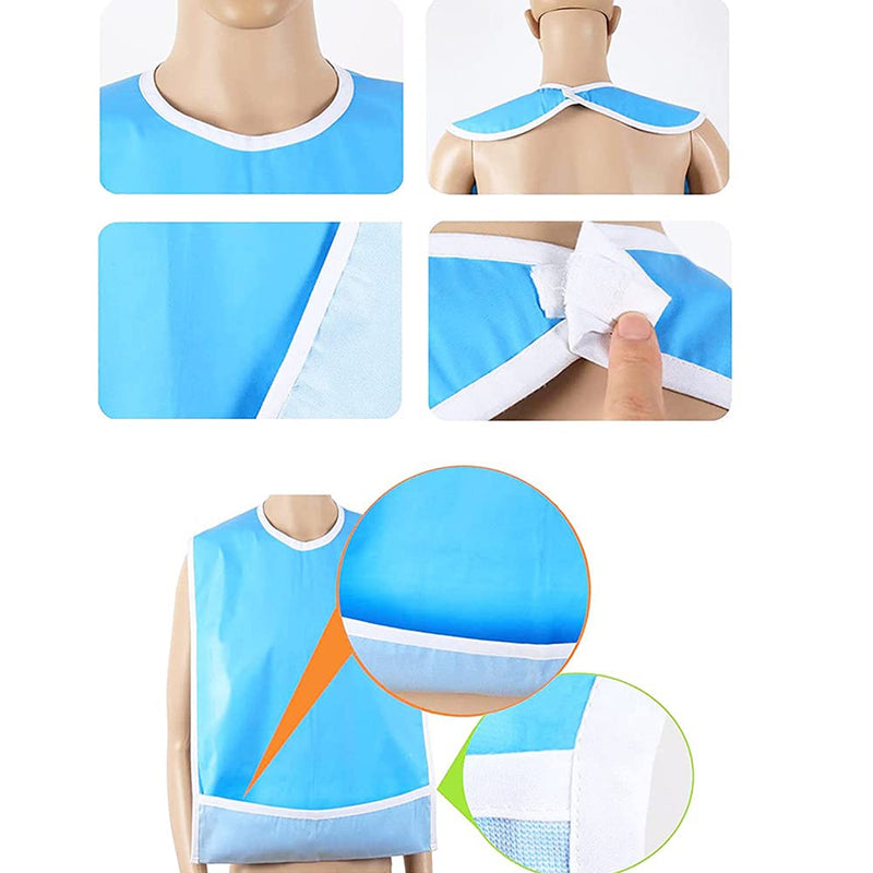 [Australia] - CENPEK Adult Bib Anti-fouling Waterproof Reusable Mealtime Protector with Crumb Catcher Washable Dining Bibs for Men Women Elderly Handicapped Patient Eating Blue 