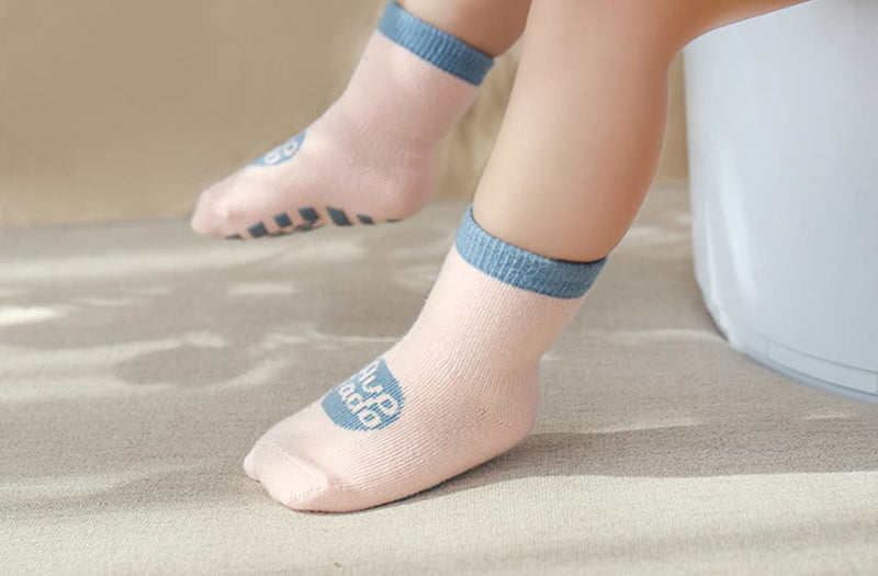 [Australia] - Lusolare Non Slip Grip Crew Socks, Cozy Warm Cotton Cartoon Ankle Socks 5 Pairs for Toddler Kids Baby Boys Girls(Cute Fruits) Small 