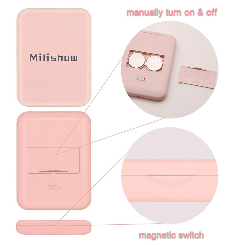 [Australia] - Milishow Compact Mirror with LED Light,1x/3x Magnifying Mirror, Lighted Travel Mirror for Purse,Handbag,Pocket,Handheld 2-Sided Makeup Mirror (Pink) Pink 