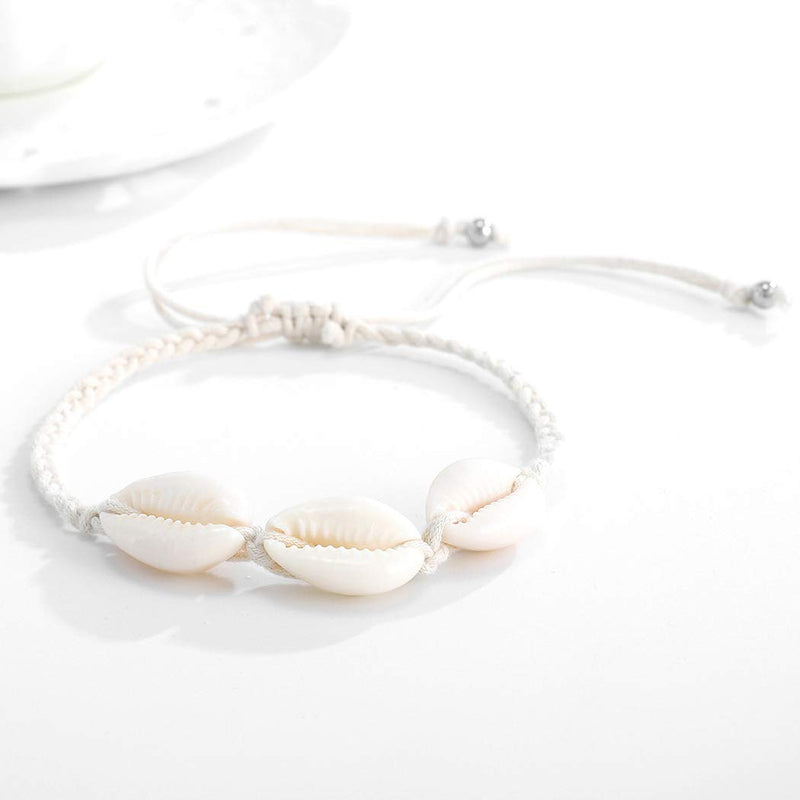 [Australia] - Asooll Beach SeaShell Anklet Knitted Shell Anklet Braided Sea Shell Fashion Foot Jewelry for Women and Girls 3 Shell and beads 