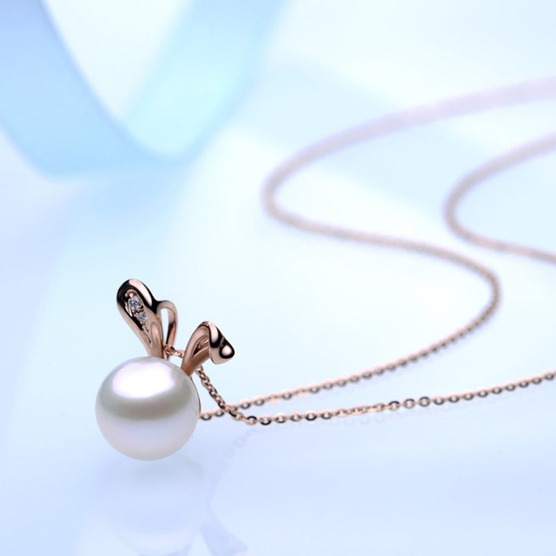 [Australia] - Freshwater Cultured Pearls Cute Animal Rabbit Pendant Delicate Jewelry S925 Sterling Silver Necklace Easter Valentine's Day Christmas for Girls Women - Rose Gold 