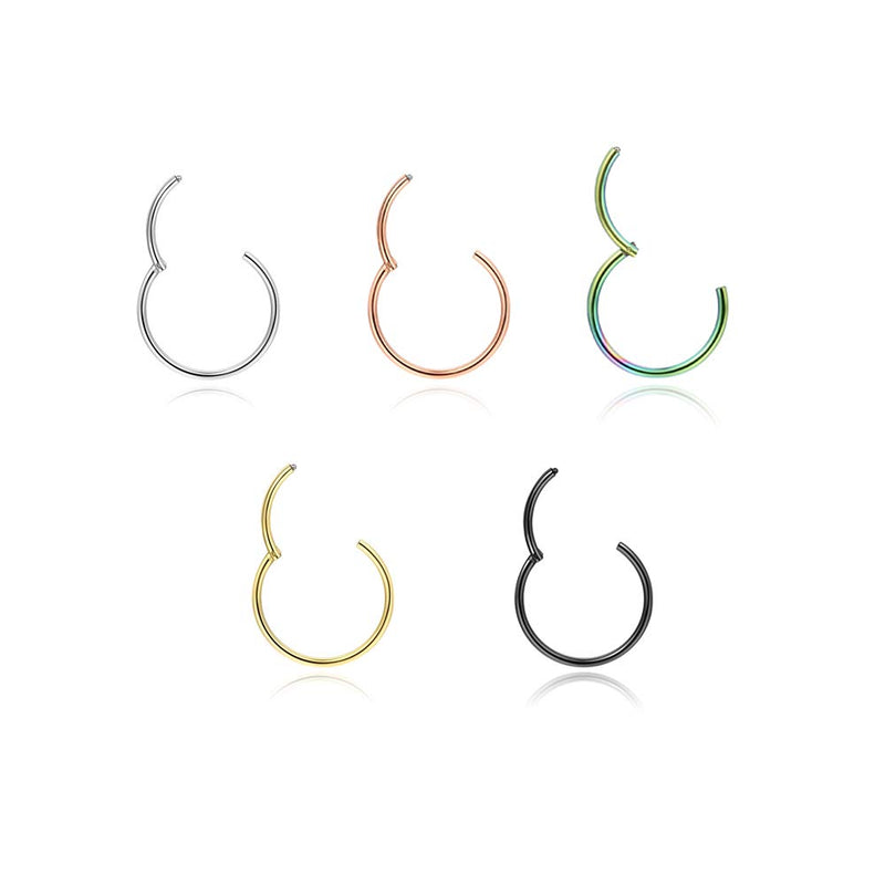 [Australia] - 5 Pcs 20G 18G 16G Nose Rings Hoop Set 316L Surgical Steel Earrings Tragus Septum Piercing Cartilage Hoop For Women Men 16g 10mm 5pieces set 