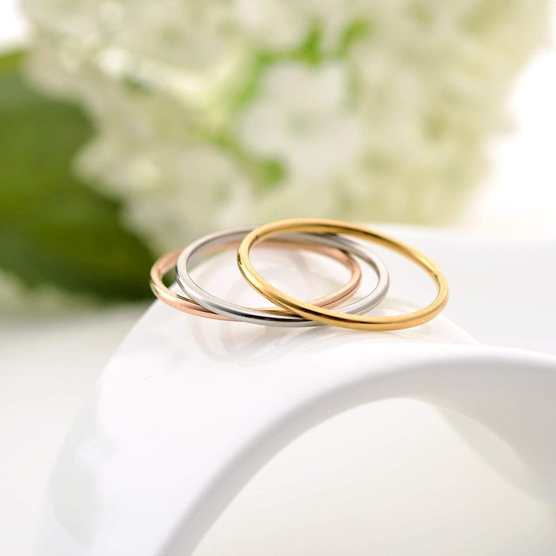 [Australia] - LOYALLOOK 3pcs 1mm Stainless Steel Women's Plain Band Knuckle Stacking Midi Rings Comfort Fit Silver/Gold/Rose Tone 3pcs gold-tone 3 