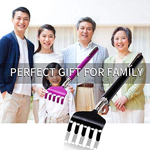 [Australia] - Portable Extendable Back Scratcher, OWUDE Telescoping Scratcher Tetractable Bear Claw Metal Hand Massager Tool Pack of 2 (Black + Purple) (Style 1) 
