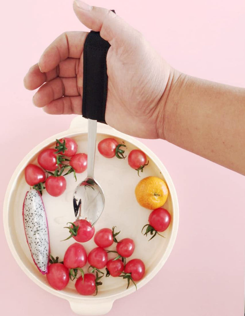 [Australia] - Elderly Eating Aid Hand Strap Adaptive Utensil Holder Easy Grip Spoon Fork Holder Belt Adjustable Dinning Helper for Weak Grip Hand Tremor Disabled Parkinson Arthritis 