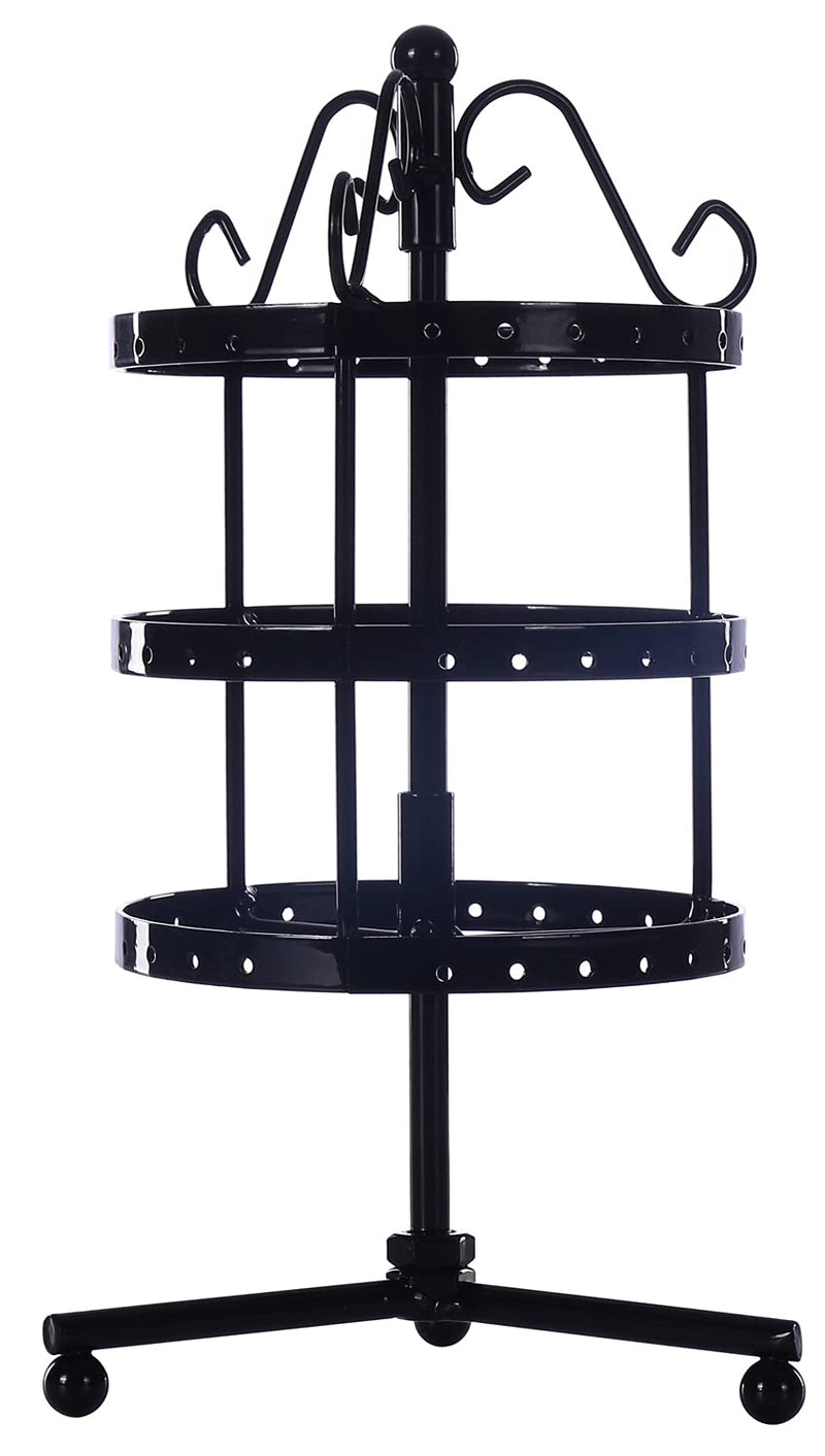[Australia] - Sooyee 360 Rotating Metal Earring Organizer Rack Spin Table, 3 Tiers 108 Holes Dresser Top Earrings Holder Jewelry Display Stand Tree, Black,4.3 x9.3 Inch 