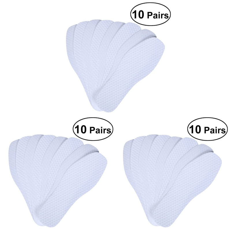 [Australia] - DOITOOL 30 Pairs Disposable Breathable Barefoot Insoles Flat Insole Liner Insert Sports Summer Foot Odor Eliminator Insoles Size 45 ( White ) 