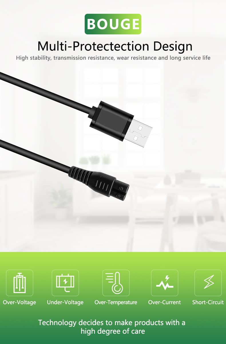 [Australia] - Bouge USB Charger Power Supply DC to Cable Compatible with Meridian Grooming Electric Shaver Trimmer Charging Cord Black Adapter 3.2FT 