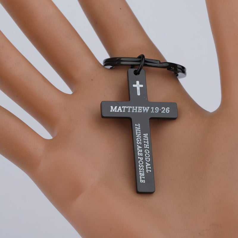 [Australia] - KUIYAI Matthew 19:26 with God All Things are Possible Cross Religious Keychain Christian Gift Bible Verse Inspirational Keyring Black keychain 