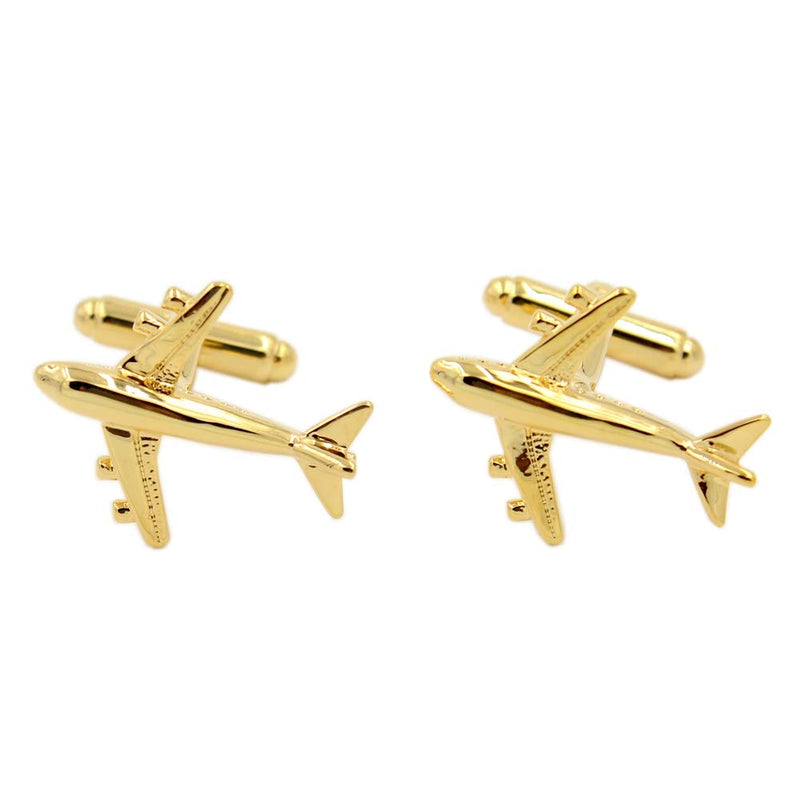 [Australia] - Gold Airplane Cufflinks Jumbo Jet Plane Gifts for Pilots Travel Aircraft Cuffs 