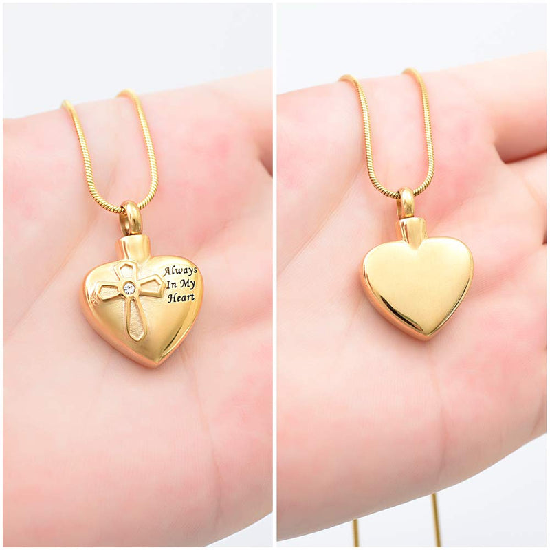 [Australia] - zeqingjw Always in My Heart Urn Necklace Cremation Jewelry for Ashes Pendants Memorial Lockets Keepsake Jewelry Gold 