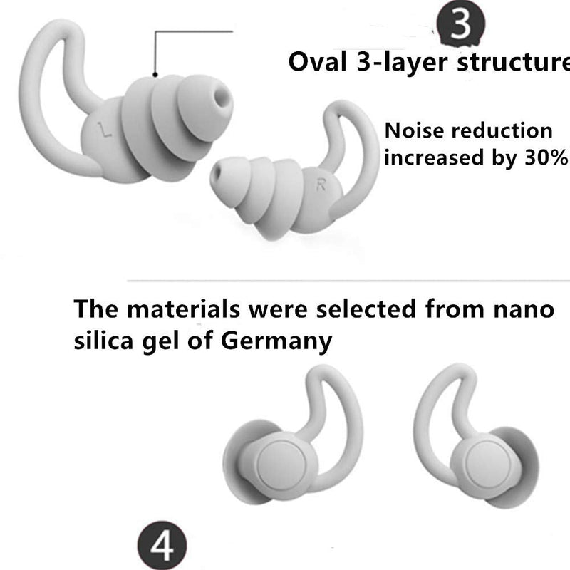 [Australia] - Reusable Safe Silicone High Fidelity Earplug, for Sleeping (Reduce 40dB), Swimming, Studying, Concerts, Noise Cancelling and Hearing Protection (Gray) 