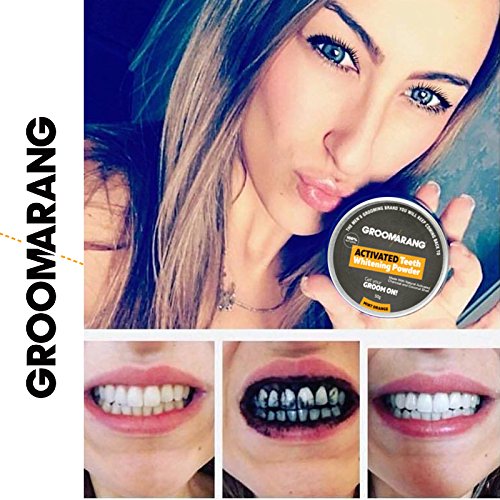 [Australia] - Groomarang Activated Charcoal And Coconut Shell Mint Orange Teeth Whitening Powder 50g FREE Bamboo Toothbrush 