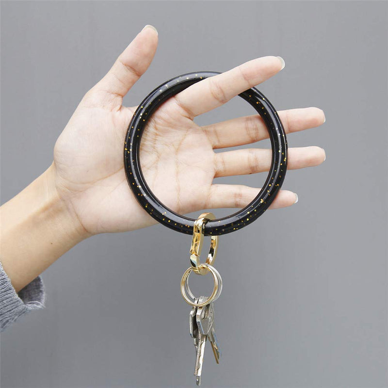 [Australia] - Townshine Bangle Key Ring Wrist Keychain Bracelet Round Silicone Keyring Holder For Women Girls Black With Gold 