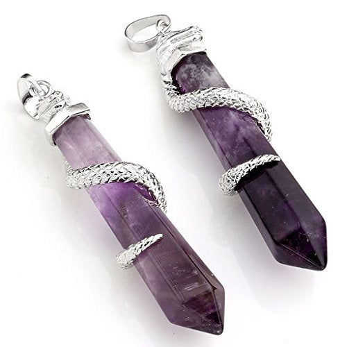 [Australia] - MANIFO Jewelry Copper Snake Wrapped Natural Amethyst Gemstone Energy Healing Crystal Hexagonal Pendant Necklace with Stainless Steel Chain 24" 