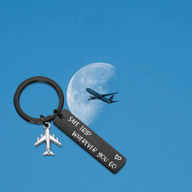 [Australia] - ENSIANTH Safe Trip Wherever You Go Keychain Safe Travels Keychain Flight Attendants Gift Pilot Jewelry Aviation Gift Safe Trip-black Key 