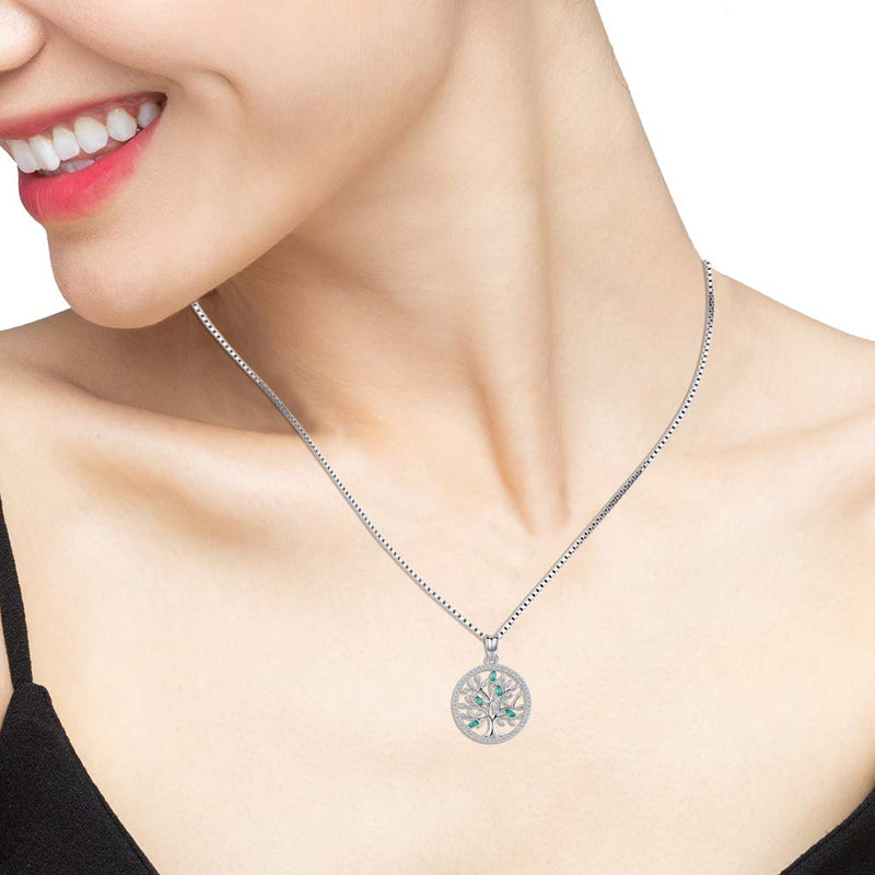 [Australia] - Aniu Birthstone-Necklace for Women, Solid Sterling Silver Family Tree-of-Life-Pendant, Crystal Gemstone Charm Jewelry, Birthday Gift for Mom Wife Girlfriend Grandma May Birthstone 