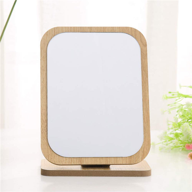 [Australia] - TOPYHL Compact Table Mirror Standing Wood Framed Mirror Desktop Mirror 90 Degree Rotating Mirror for Makeup Cosmetic (Rectangle) Rectangle 