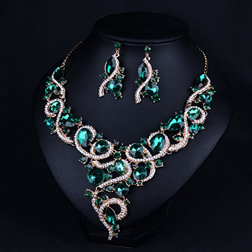 [Australia] - ENUUNO Costume Jewelry for Women Prom Blue Crystal Flowers Luxury Choker Necklace and Earrings Bridal Jewelry Set for Wedding 