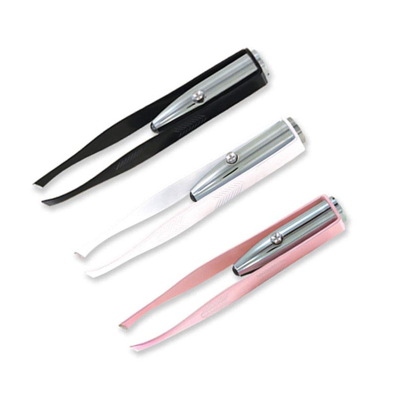 [Australia] - 3 Stainless Steel Make Up LED Light Eyelash Eyebrow Hair Removal Lighted Tweezer 